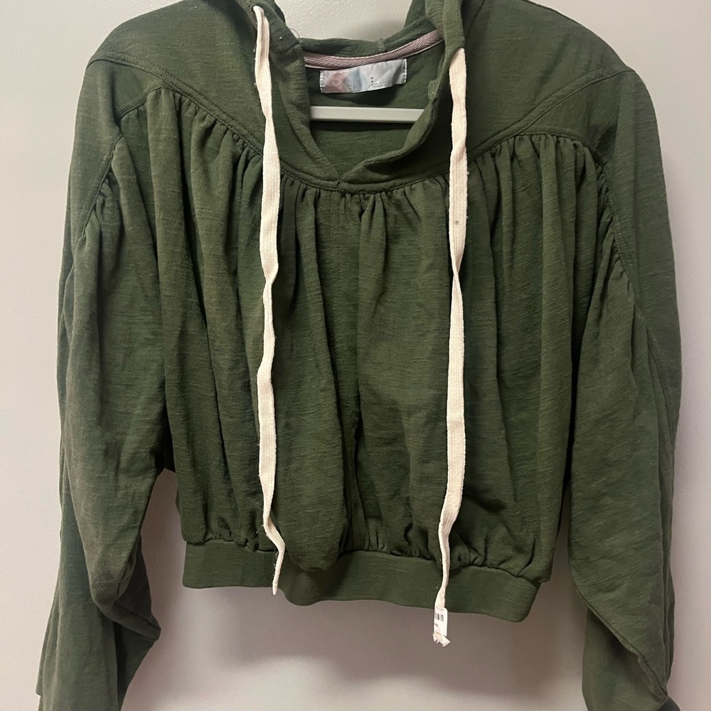 Green Hooded Sweatshirt with Drawstrings